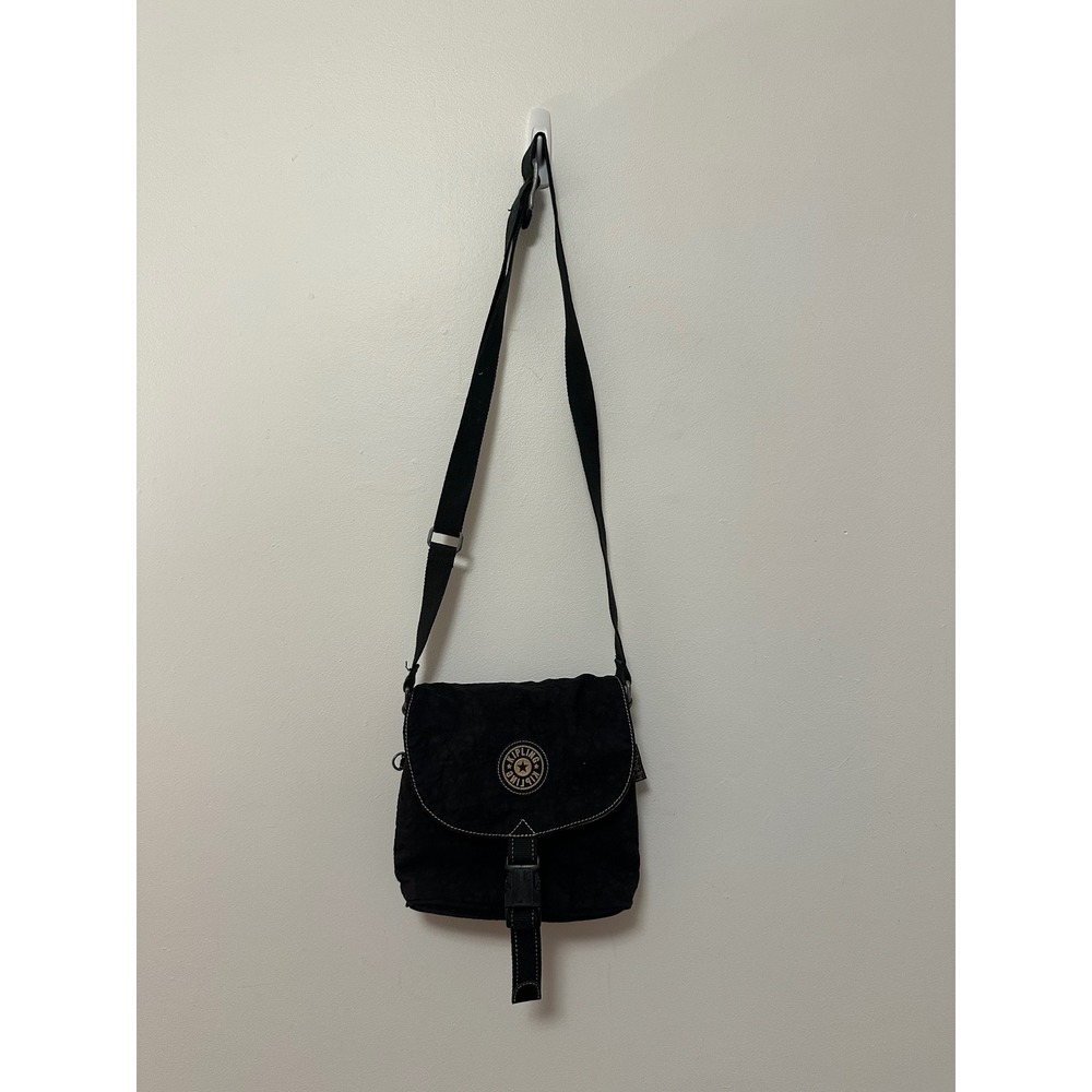 Kipling Black Small Crinkled Nylon Crossbody Buckle Flap Messenger Bag